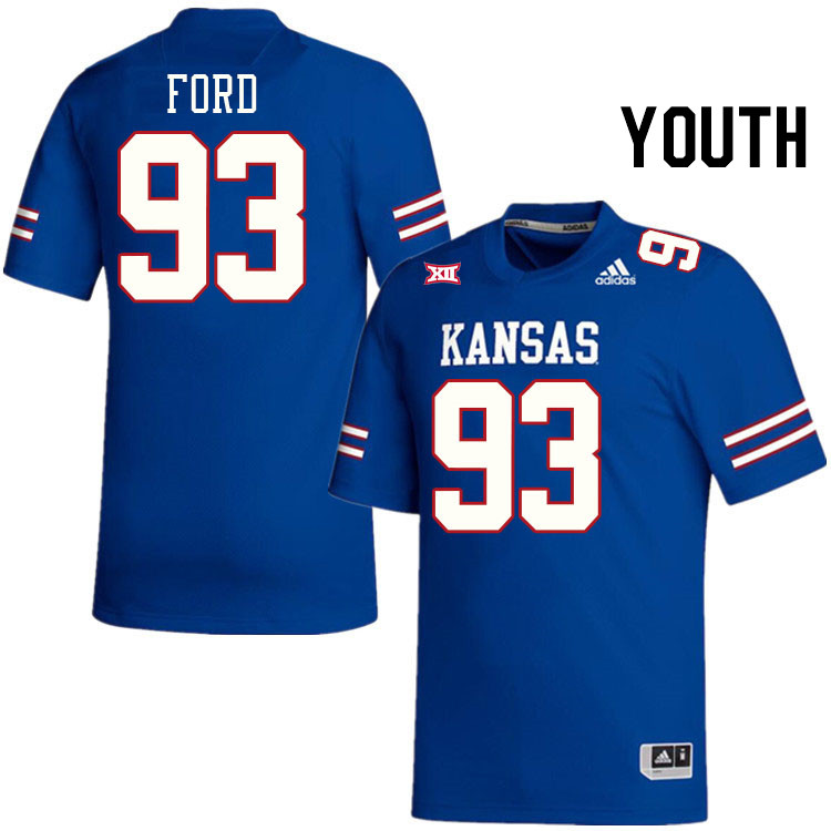 Youth #93 Maxwell Ford Kansas Jayhawks College Football Jerseys Stitched Sale-Royal